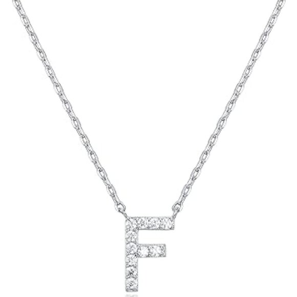 14K White Gold Initial Necklace Letter Dainty Diamond Gift Present A - O - Picture 6 of 16